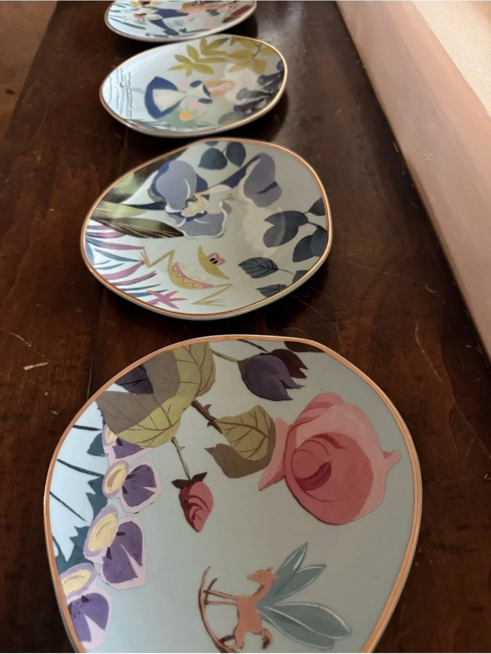 Disney Floral Alice in Wonderland Dessert Plates Pastel Pink, Blue & Purple